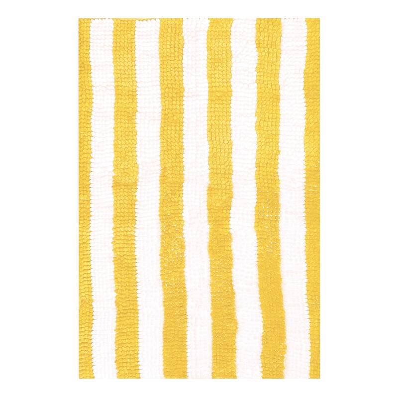 47"x27" - Yellow White Stripe Soft Cozy Plush Chenille Bath Mat Bathroom Rug