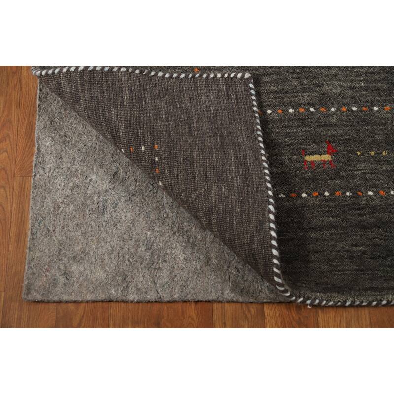 Tribal Gabbeh Area Rug Hand-Knotted Grey Modern Wool Carpet - 5'1" x 7'8"