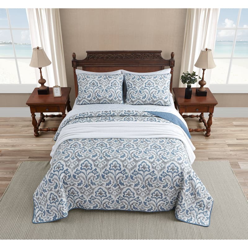 Tommy Bahama Cape Verde Grey Cotton Reversible Quilt Set