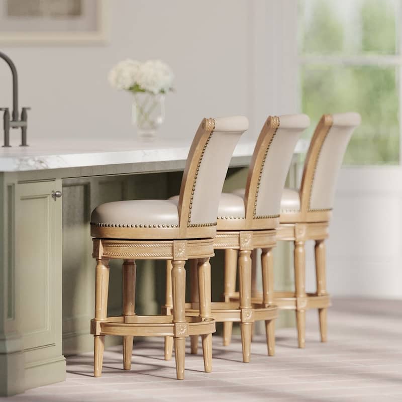 Maven Lane 26" Pullman Swivel Counter Height Kitchen Stool - Weathered Oak Vegan Leather
