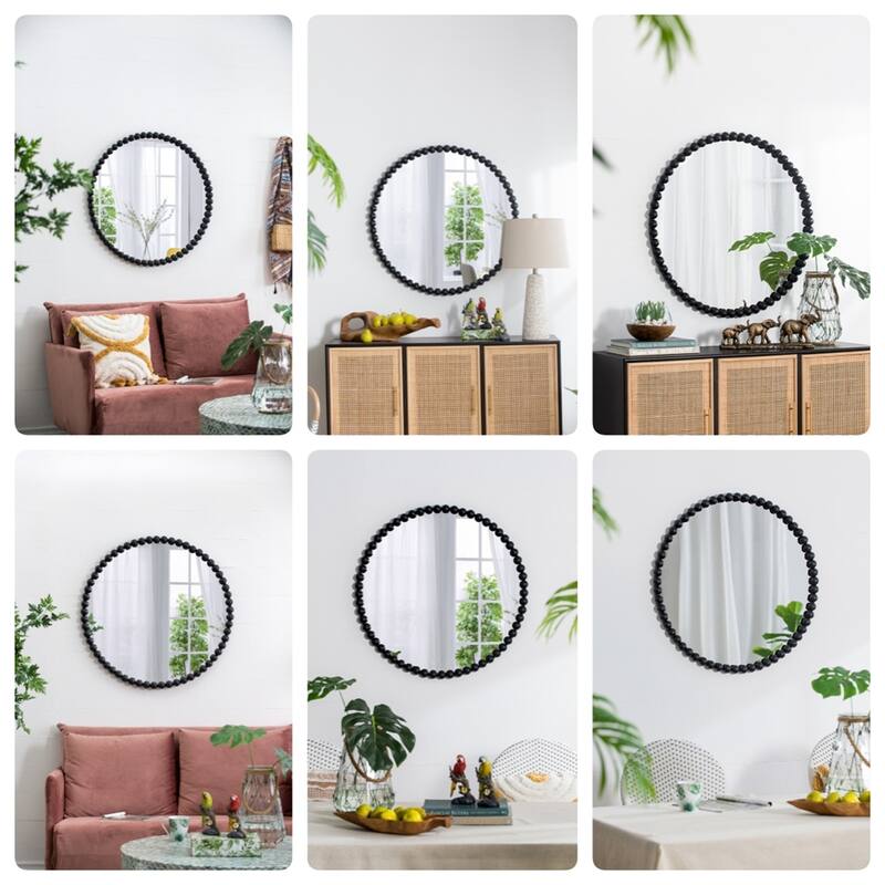 32" Circle Mirror with Metal Beaded Frame, Wall Mirror for Living Room