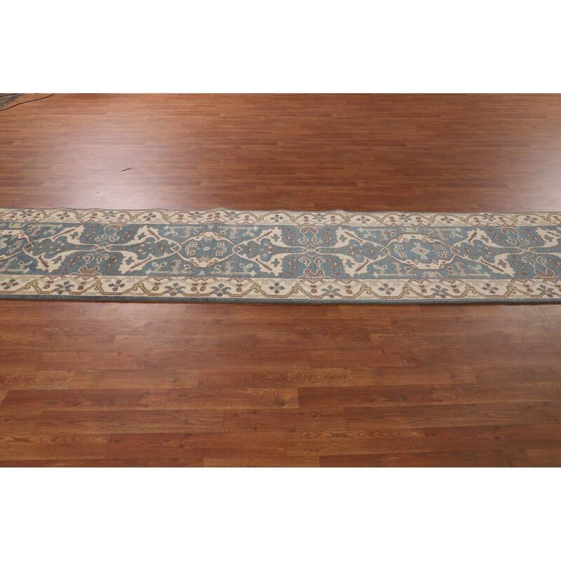 Light Blue Oushak Runner Rug Hand-Knotted Transitional Wool Carpet - 2'5"x 12'0"