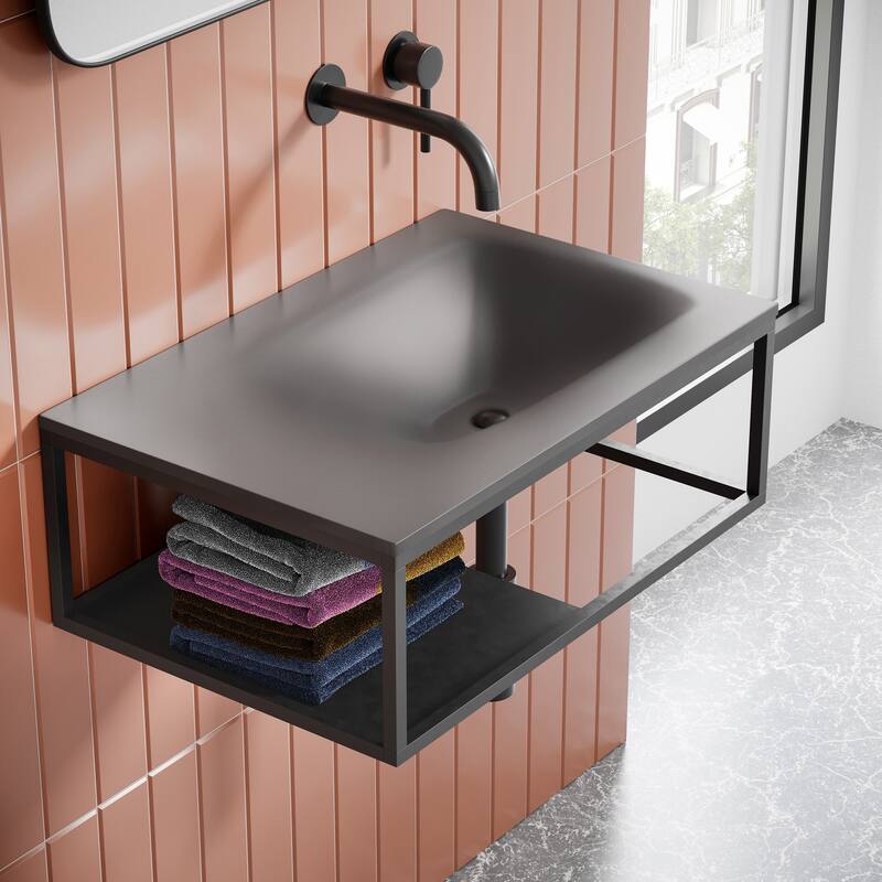 Lisse 24” Rectangle Concrete Wall-Mount Bathroom Sink in Dark Grey