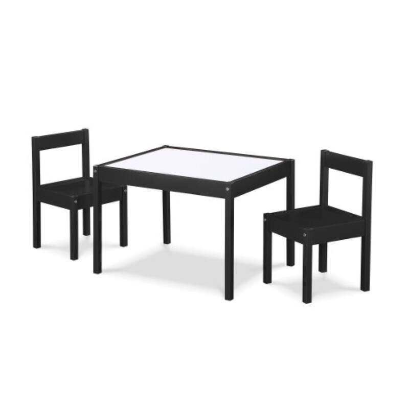 Kids Dry Erase Table and Chair Set, 3-Piece Solid Wood Set for Art, Homework, and Games