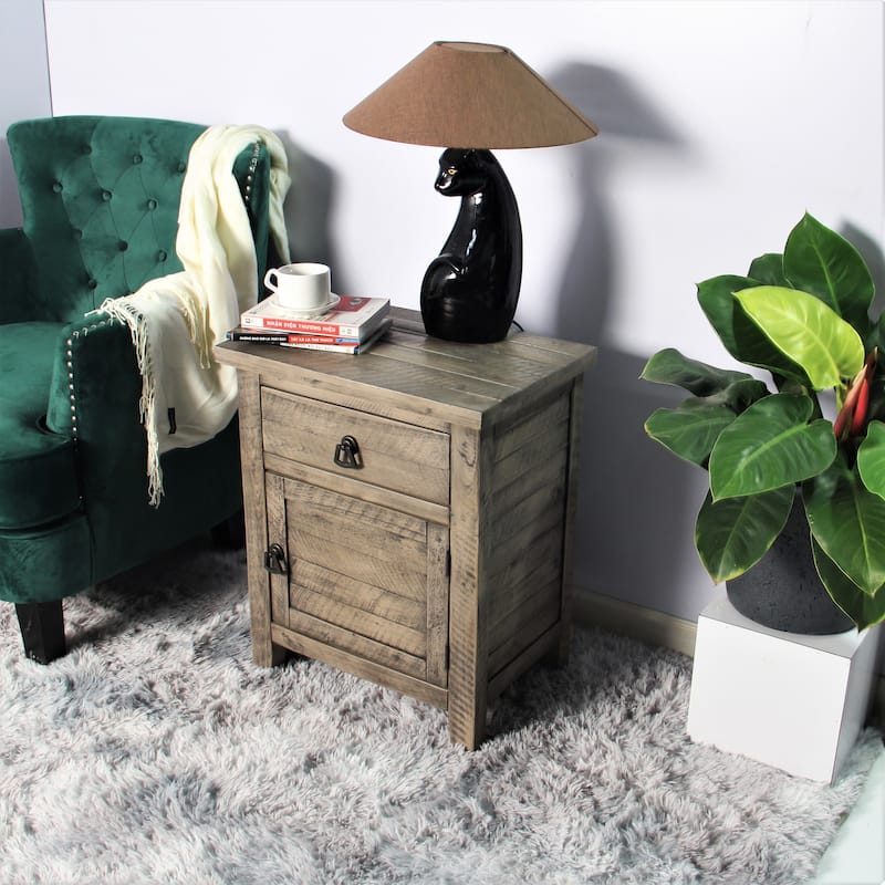 Montana Acacia Wood Bedside Cabinet Rustic Farmhouse End Table Storage