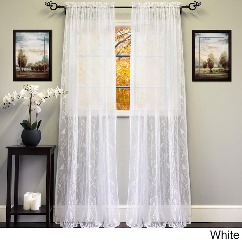 Sweet Home Collection Songbird Motif Knit Lace Window Single Panel Curtain - 84" Long - White