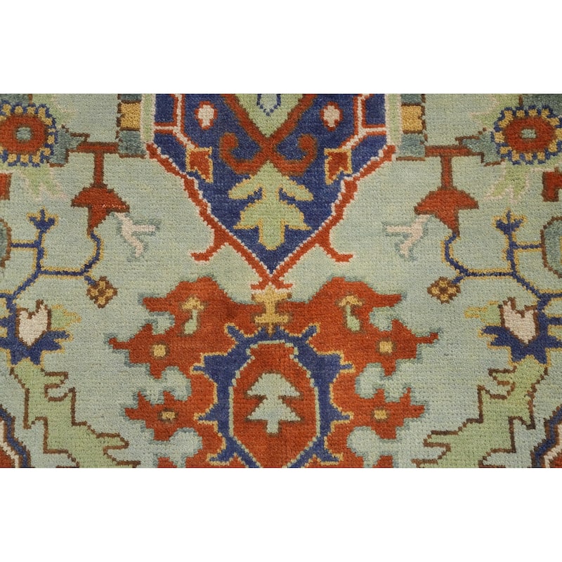 Hand Knotted Oriental 100% Wool Carpet Traditional Medallion Green Heriz (serapi) Area Rug - 11' 11'' X 8' 11''