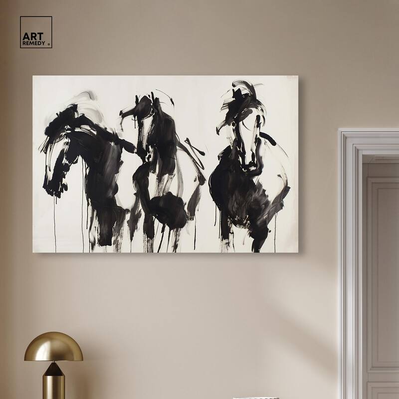 Horses in Ink Canvas by Art Remedy, Gallery Wrapped