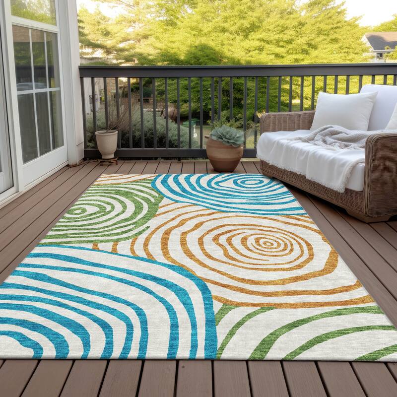 Machine Washable Indoor/ Outdoor Chantille Contemporary Dimensions Rug - White - 8' x 10'