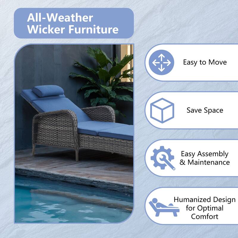 Outdoor 2 Peice Rattan Lounge Chaise