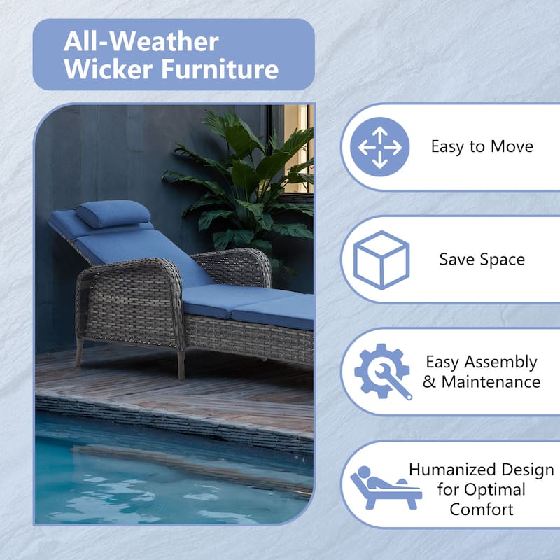 Outdoor Patio Chaise Lounge Chairs with Cushion