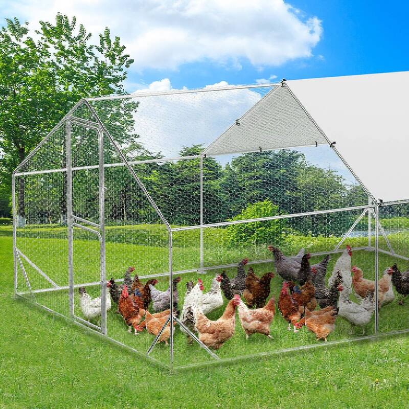 Large Metal Chicken Coop with Waterproof Cover - 9.8'x 13.1'x 6.6'