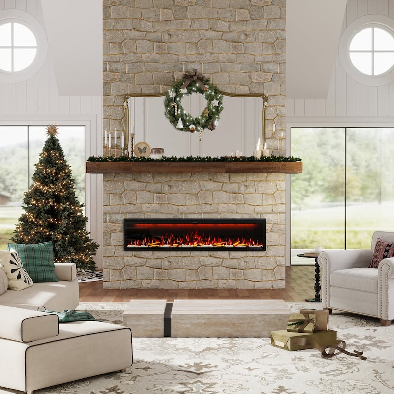 Clihome 42-88" Recessed Wall-Mounted Smart Control Electric Fireplace - 74 in.