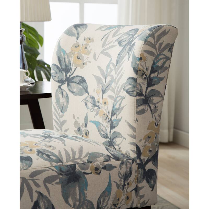 Print Fabric Armless Contemporary Accent Chair, Blue Leaves, for Living Room