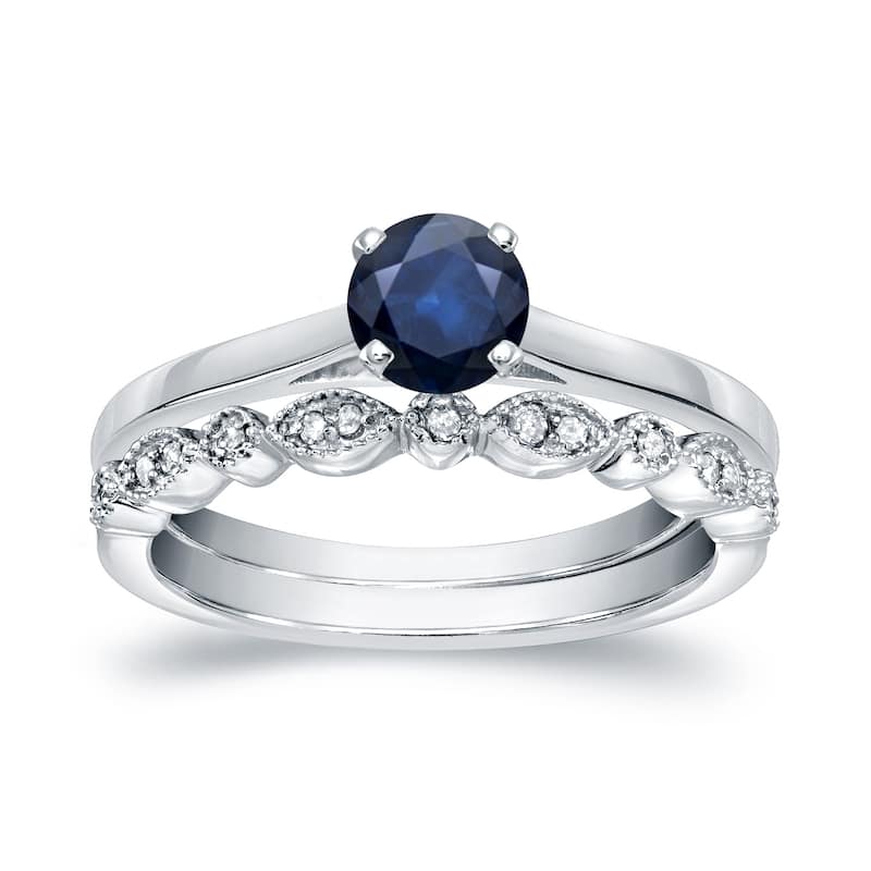 Auriya 14k Gold 1/3ctw Vintage Solitaire Sapphire Engagement Ring Set 1/6ctw - White - 5.5