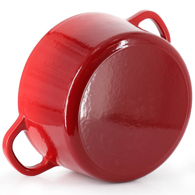 6 Quart Enameled Cast Iron Dutch Oven in Gradient Red with Gold Handle