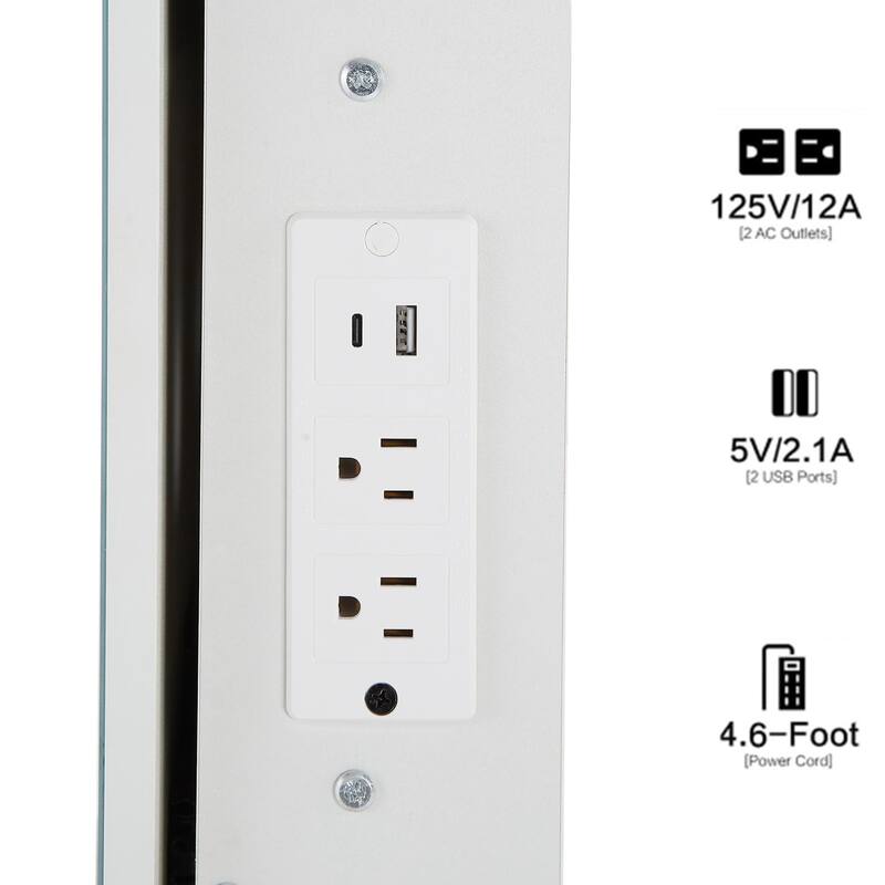 Small Size Left Bedside Cabinet Vanity Table+Cushioned Stool,USB Power Station,Touch Control Sliding LED Mirror