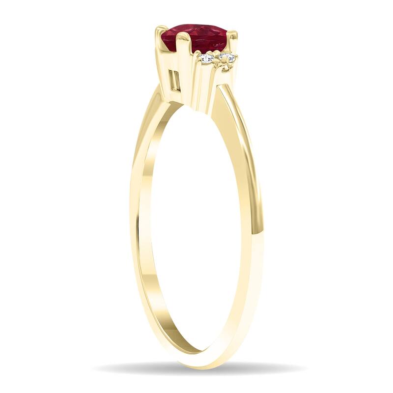Women's Round Shaped Ruby and Diamond Half Moon Ring in 10K Yellow Gold