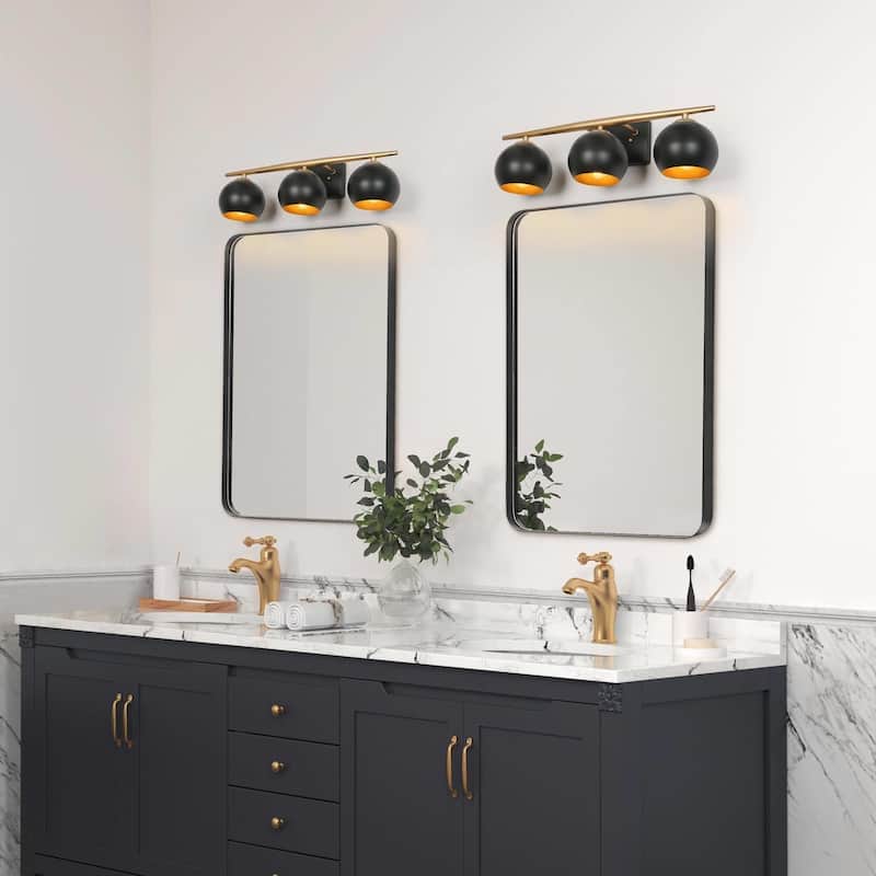 Modern 3-Light Gold Bathroom Vanity Lights Farmhouse Globe Wall Sconce for Powder Room
