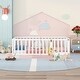 preview thumbnail 2 of 7, Twin Floor Bed with Safety Guardrails and Door, Floor Bed for Kids, Wood Kids Floor Beds Frame - Gray