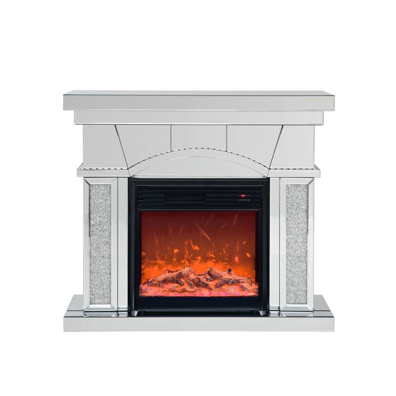 Silver 46" TV Fireplace Cabinet with Acrylic Crystals, Electric Insert & LED Flames