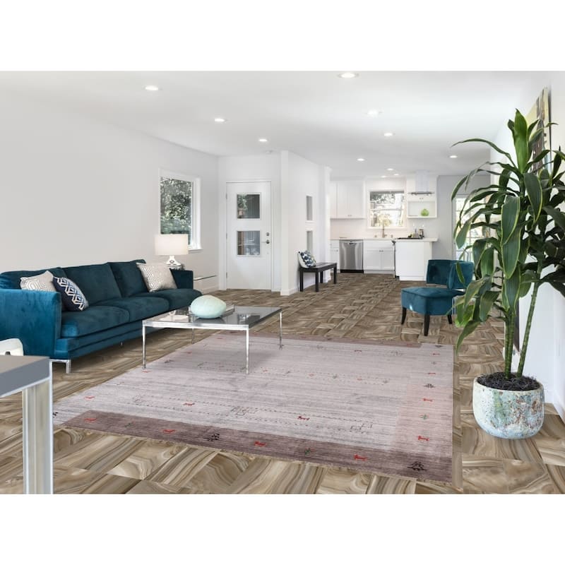 Gabbeh Indian Area Rug Hand-Knotted Tribal Beige Wool Carpet - 6'8"x 8'1"