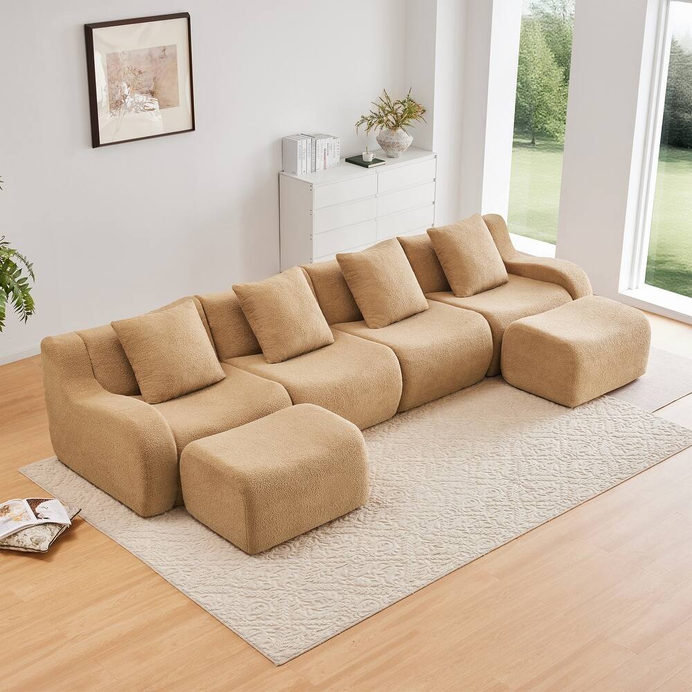 Anmytek Modern Comfortable U-Shaped Boneless Teddy Fabric Sofa - No Assembly Required Full Compression Vacuum Package