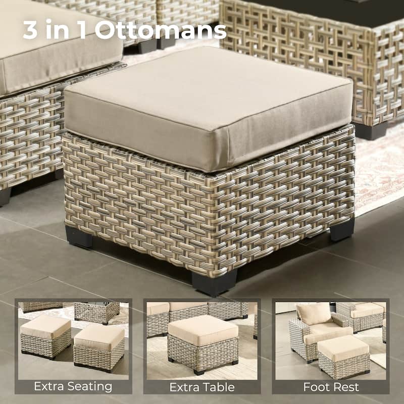 HOOOWOOO 13-piece Outdoor Sofa Patio Wicker Swivel Chair Set with 42" Fire Pit