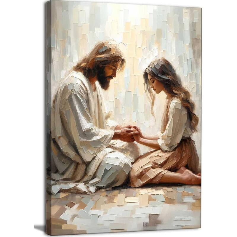 Jesus Canvas Wall Art Jesus and Woman Praying Painting - 16 x 24