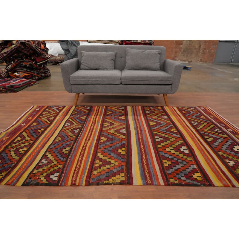 Hand Woven Oriental 100% Wool Carpet Southwestern Tribal Multi-Colored Kilim Area Rug - 8' 4'' X 5' 1''
