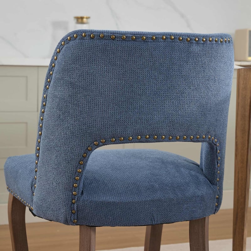 GDF Studio- Fabric Upholstered Farmhouse Dining Chair with Curved Wood Legs & Hollow-Out Back, Set of 2