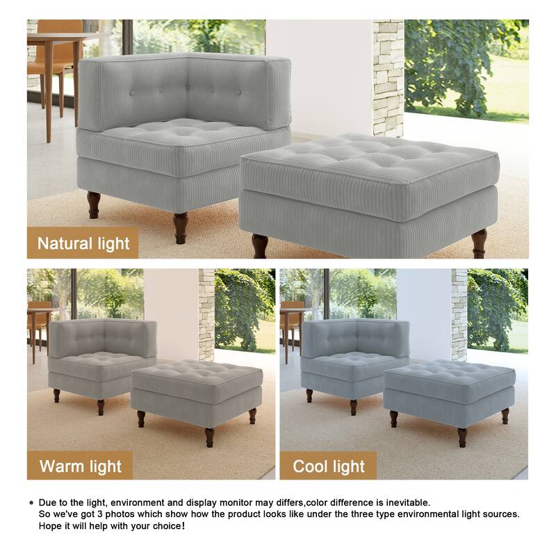 Corduroy Tufted Accent Chair Armchair and Ottoman Set