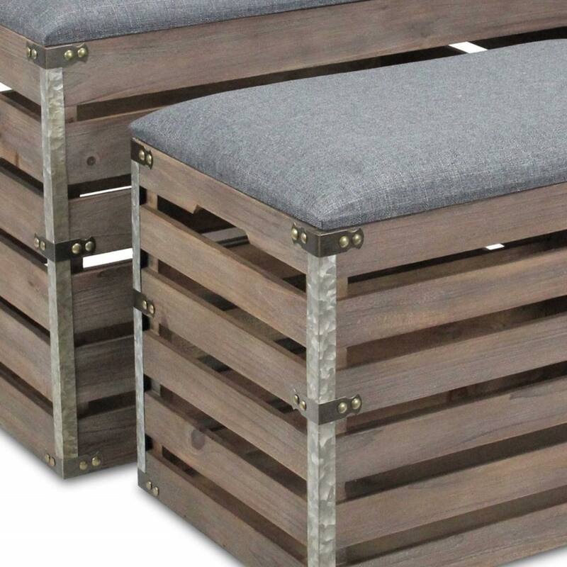 Wood Linen Upholstered Entryway Storage Benches Set with Flip Top - 14” D x 24” W x 17.5” H