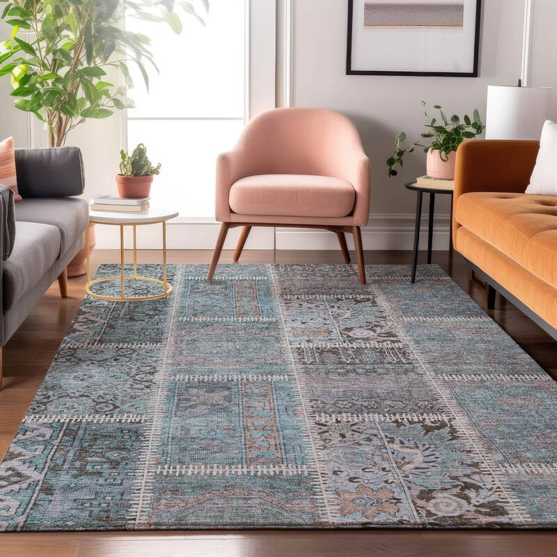 Premium Washable Super Soft Vintage Patchwork Mayfield Rug - Teal - 10' x 14' - Rectangle