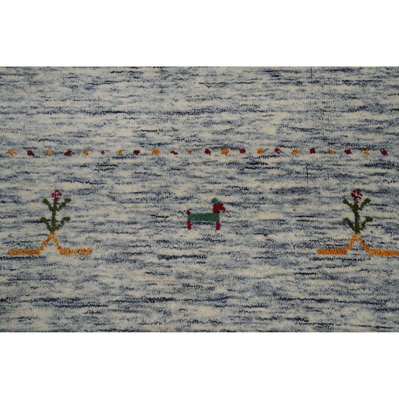 Hand Knotted Oriental 100% Wool Carpet Tribal Animal Pictorial Navy Blue & Blues Gabbeh Area Rug - 10' 1'' X 9' 8''