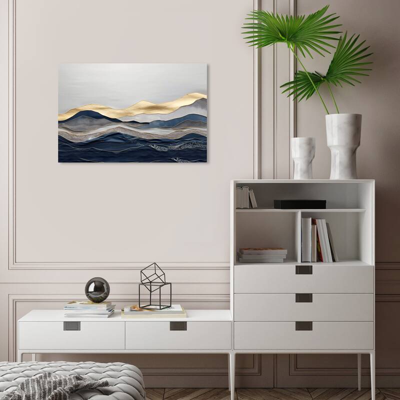 Wynwood Studio Canvas Abstract Foil Layer in Waves Gold and Metallic Gold Glam Wall Art Canvas Print - 24 x 16