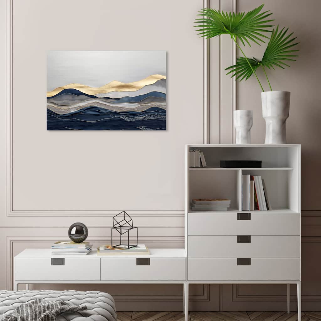 Wynwood Studio Canvas Abstract Foil Layer in Waves Gold and Metallic Gold Glam Wall Art Canvas Print