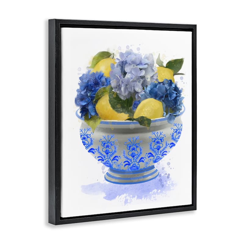Stupell Hydrangea & Lemon Bowl Framed Floater Canvas Wall Art Design By Matthew Piotrowicz