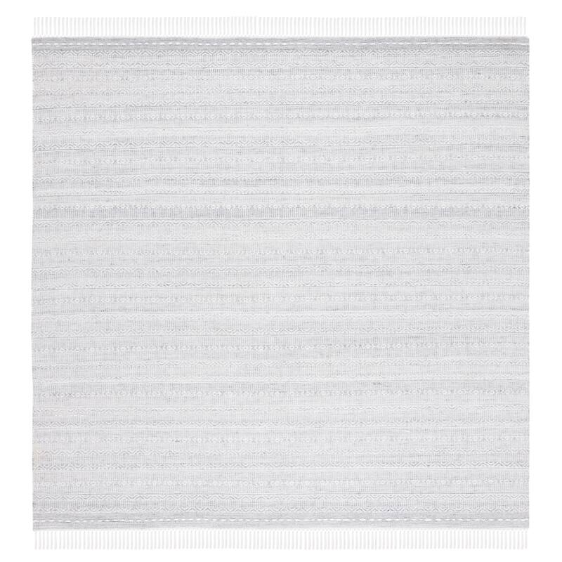 SAFAVIEH Striped Kilim Tzoulia Fringe Rug - 7' Square - Grey/Ivory