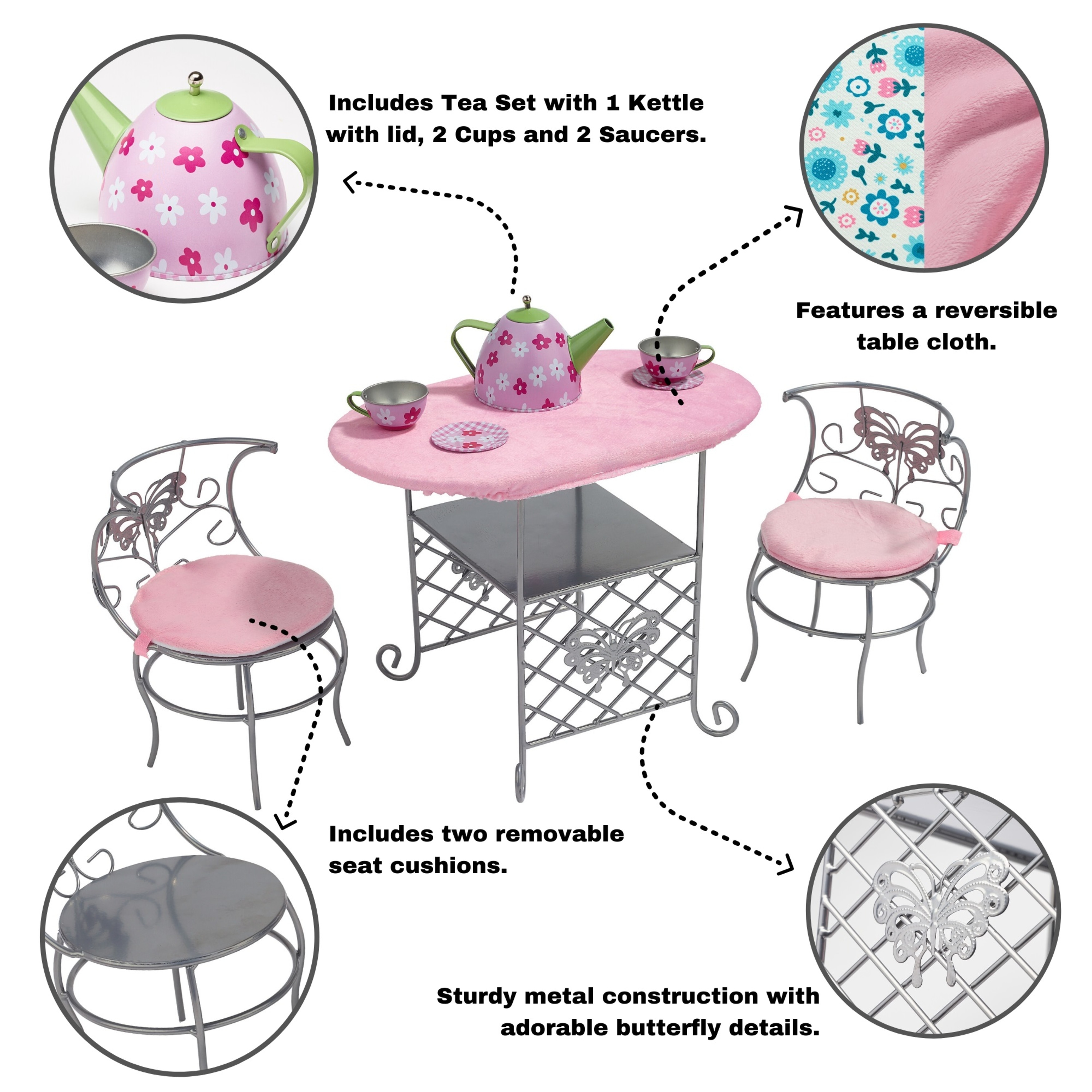Badger Basket Tea Time Metal Doll Table And Chair Set With Accessories 14 X 7 75 X 10 25 Overstock 31932991