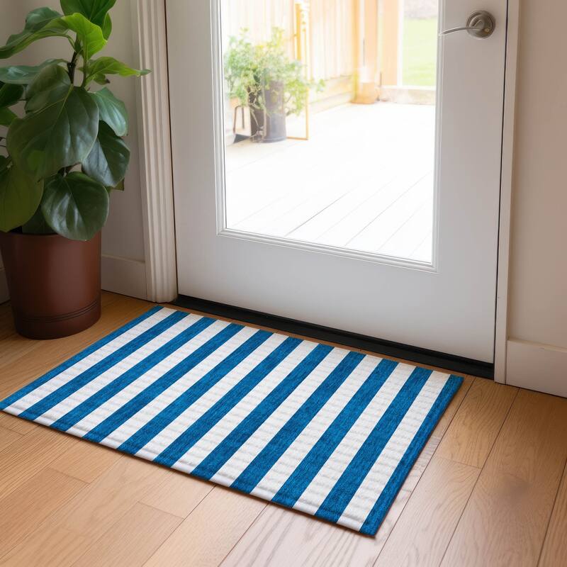 Rana Stripe Weather Resistant Blended Style Outdoor Rug
