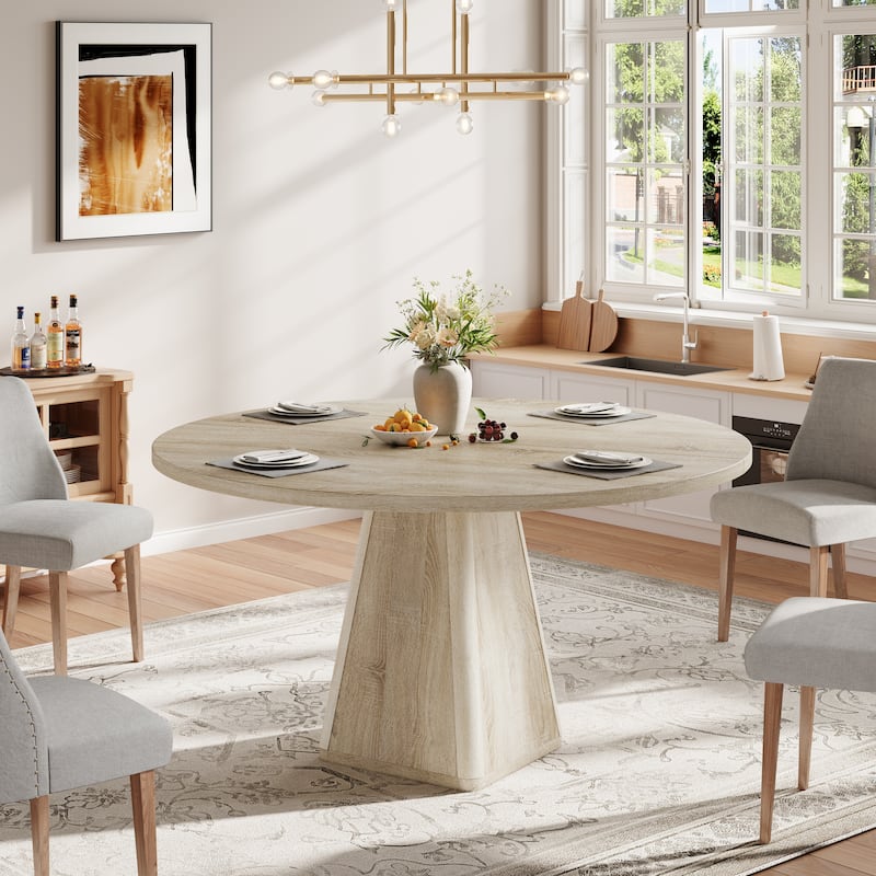 30"H Round Wood Dining Table Pedestal Kitchen Table for 6 - 47“