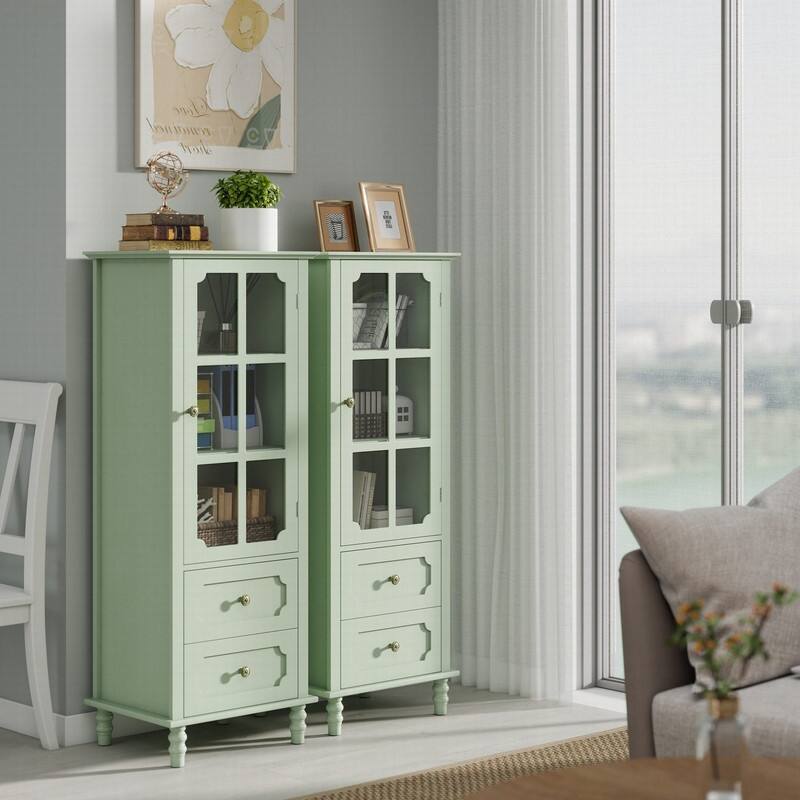 Modern 52.36" Wooden Buffet Cabinet with Glass Doors and Double Drawer for Living room, Dining Room Hallway Entryway