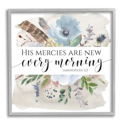 Stupell His Mercies Are New Lamentations 3:23 Blue Florals Framed Wall Art - Multi-Color