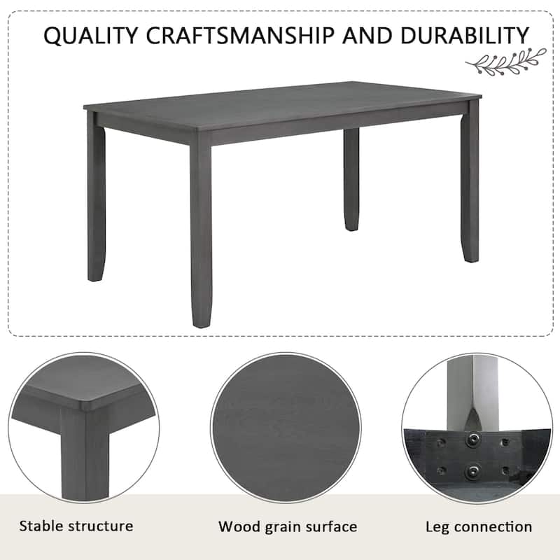6 Piece Dining Table Set, Wooden Kitchen Table Chair Set with Rectangular Table, Bench and 4 Upholstered Chairs