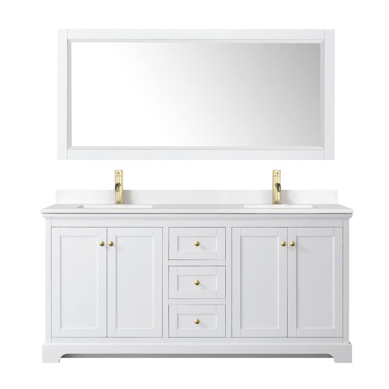 Avery 72 Inch Double Vanity, Cultured Marble Top, 70 Inch Mirror