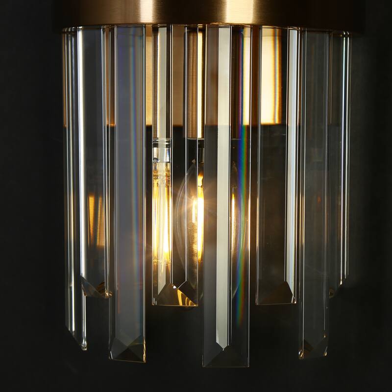 Modern 2-Light Glam Crystal Bathroom Vanity Lights Gold Wall Sconce - W6" x H12"