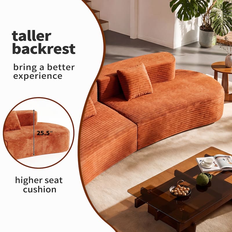 Corduroy Modern Curved Sofa, Oversized Couch for Living Room, Cloud Boneless Sectional Couchs with Deep Seat