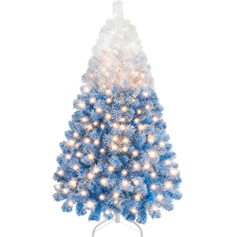 Yaheetech 4.5ft/6ft/7.5ft Pre-lit Flocked Artificial Christmas Tree with Incandescent Warm White Lights
