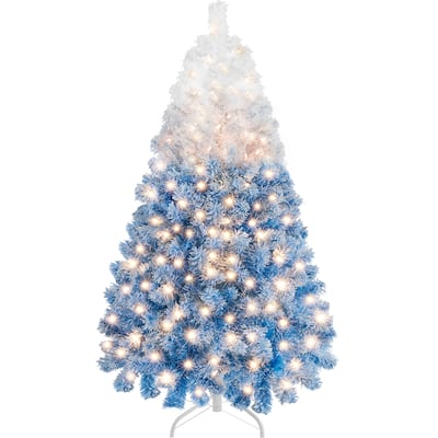 Yaheetech 4.5ft/6ft/7.5ft Pre-lit Flocked Artificial Christmas Tree with Incandescent Warm White Lights